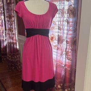 Roulette Fuchsia and Black Midi Dress